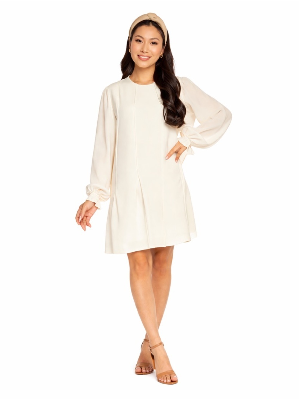 Mud Pie Merritt Flounce Ivory Long-Sleeve Tie-Cuff Shift Dress (rack)